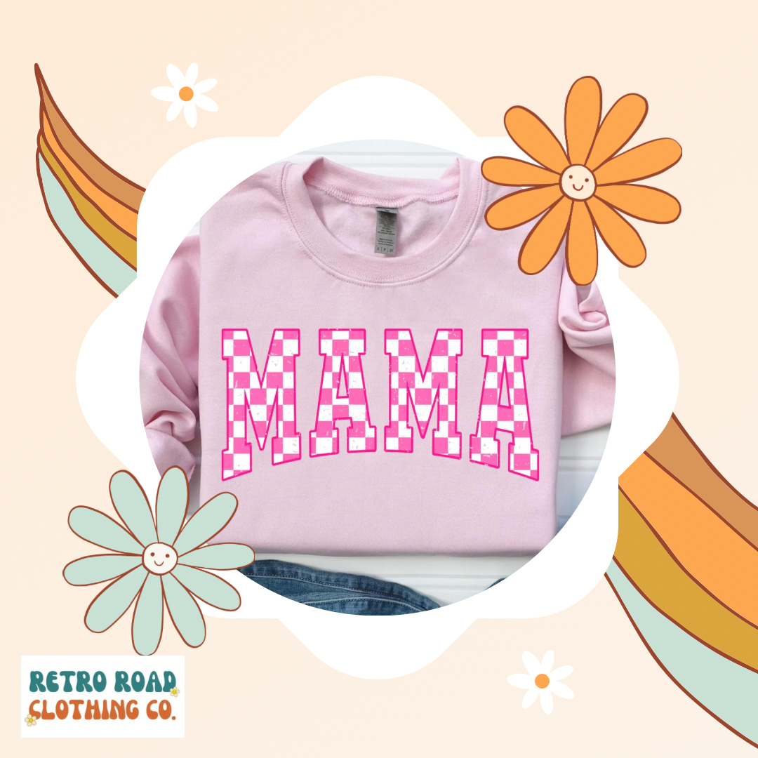 Pink Mama Check Crewneck